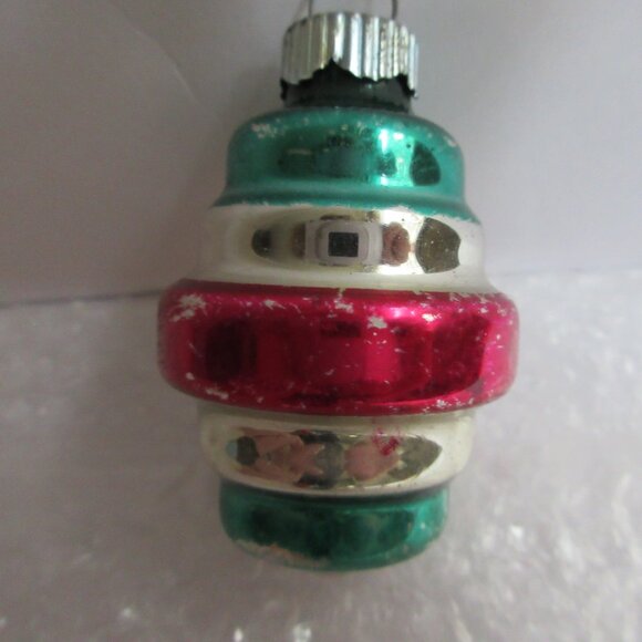 2 Shiny Brite Striped Glass Barrel Chirstmas Ornaments & 1 Fluted teardrop Vtg - Picture 9 of 16